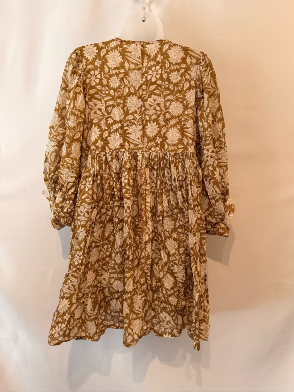 Daughters of India. 100% Cotton Kyra Floral Smocked Tunic Dress in Mustard - Picture 2 of 4